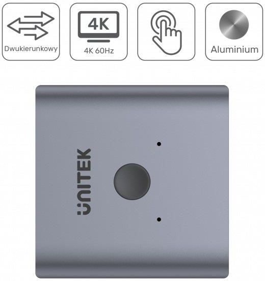 UNITEK  PRZEŁĄCZNIK ROZDZIELACZ SPLITTER SWITCHER DWUKIERUNKOWY HDMI 2.0 4K 2-NA-1  (V1127A)