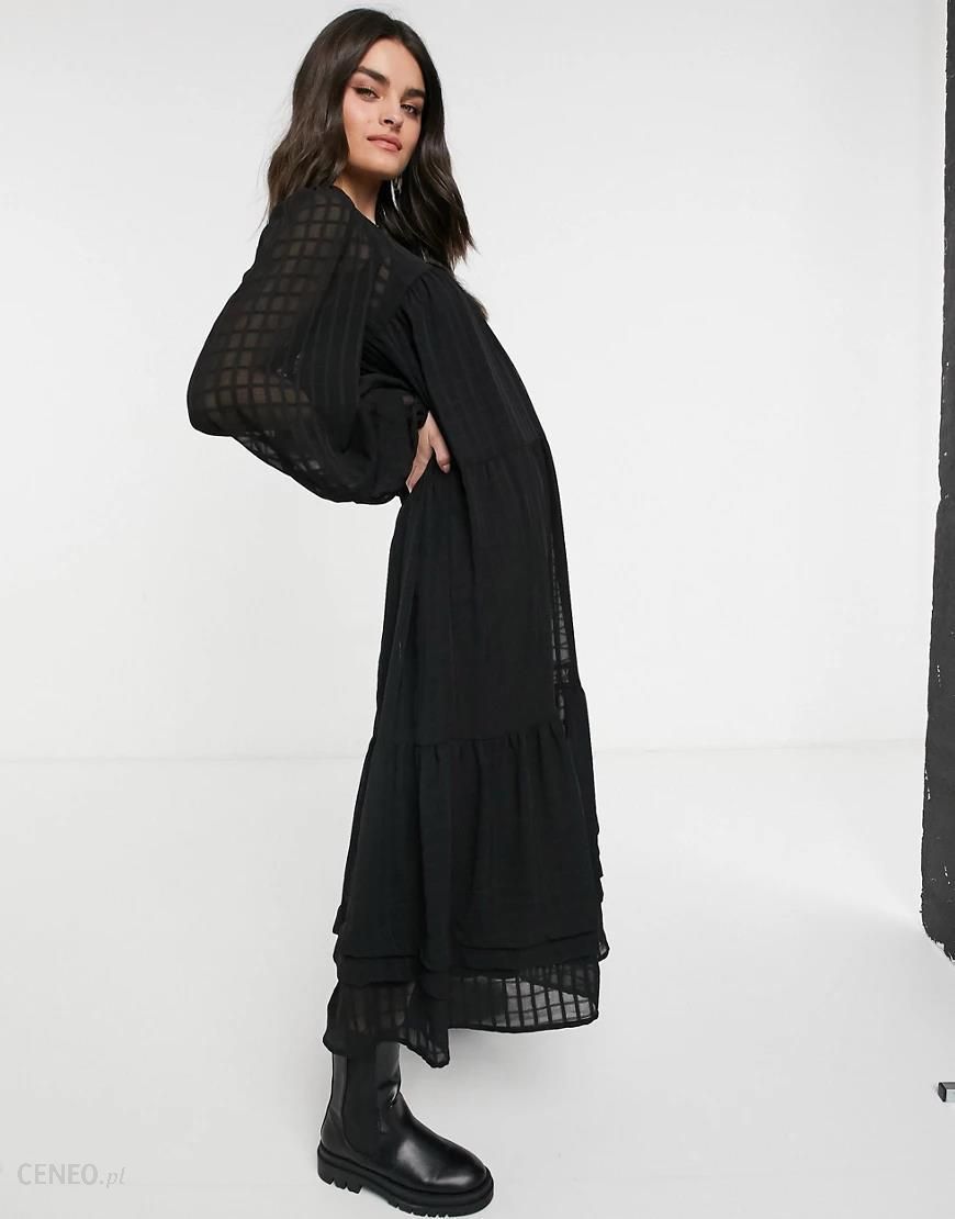 ASOS DESIGN – Czarna luźna sukienka maxi o kroju oversize z zaszewkami i  wzorem w kratę-Czarny - Ceny i opinie 