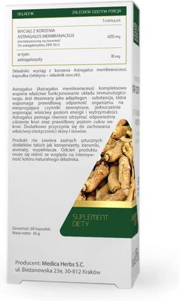 Complément Alimentaire Medica Herbs Astragale - 600 Mg Par Capsule - Boîte De 60 Capsules