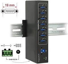 Delock External Industrial Hub 7 X Usb 3.0 Type-A Usb Hub (Black, With 15 Kv Esd Protection) (63311)