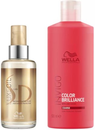 Sp Luxe Oil And Invigo Color Brilliance Zestaw Elixir Pielęgnujący Do Włosów 100ml + Szampon Do Grubych Włosów Farbowanych 500ml