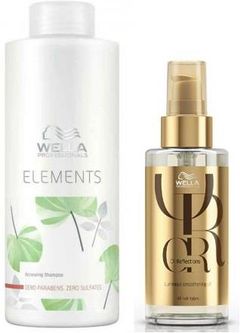 Wella Elements And Oil Reflections Oil Zestaw Odżywczy Szampon Do Każdego Rodzaju Włosów 1000ml + Rozświetlający Olejek Wygładzający Włosy 100ml