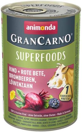 Animonda Grancarno Superfoods Adult Dog Wołowina Burak Jeżyny Mniszek Lekarski 400G