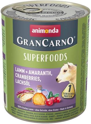 Animonda Grancarno Superfoods Adult Dog Jagnięcina Amarantus Żurawina Olej Z Łososia 800G