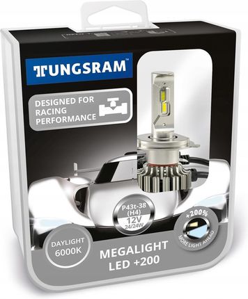 Żarówki samochodowe TUNGSRAM Megalight LED +200% H4 12V 24/24W (barwa 6000K)