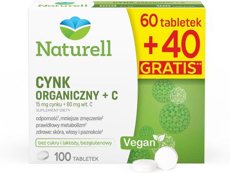 Naturell Cynk organiczny + C 100 tabl.