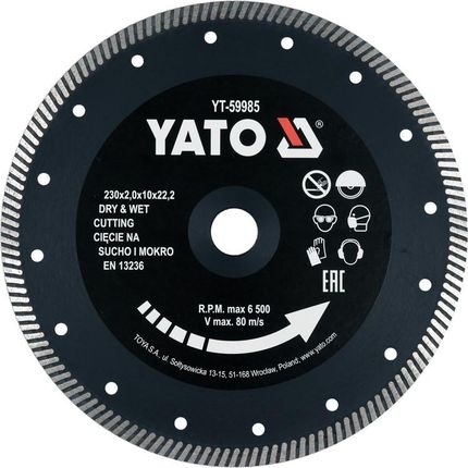 Yato Tarcza Diamentowa Turbo 230Mm Do Cięcia I Szlifowania Twardego Gresu Ceramiki YT59985