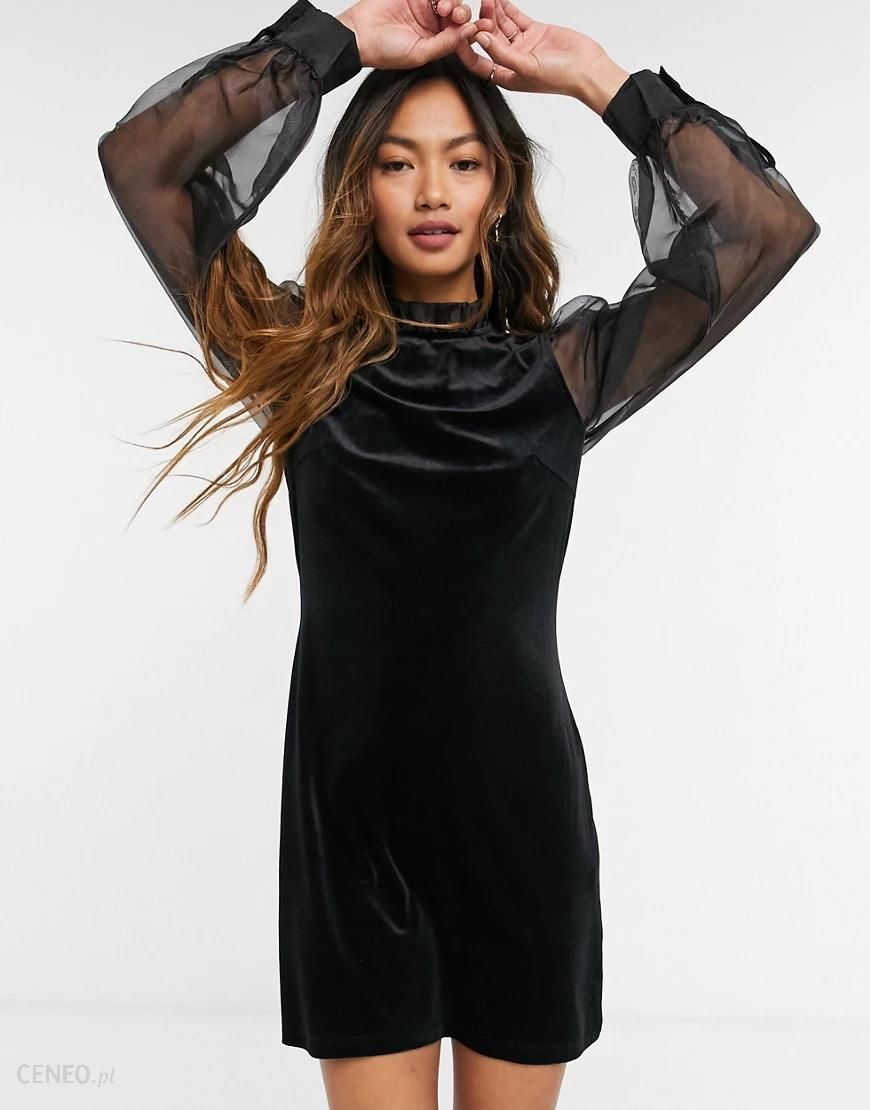 & Other Stories – Czarna aksamitna sukienka mini z rękawami z  organzy-Czarny - Ceny i opinie 
