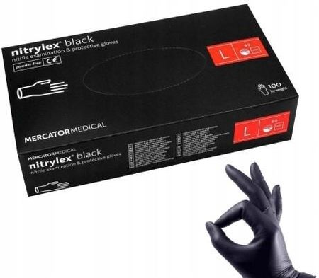 Mercator Medical Rękawice Nitrylowe Black 100 Szt L