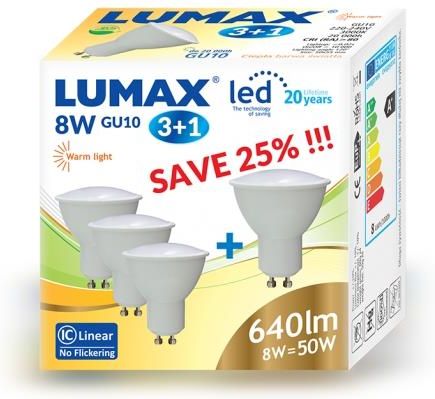Lumax Zestaw żarówek LED (4 sztuki) 8W MR16 GU10 4000K 650lm NW 840 105° SMD LL325X4