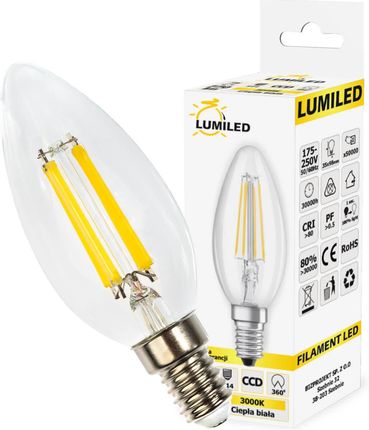 Lumiled LED ŚWIECZKA Filament E14 7W 65W 770lm Ciepła 3000K 360° (5902686628743)