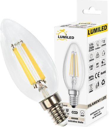 Lumiled LED ŚWIECZKA Filament E14 7W 65W 770lm Neutralna 4000K 360° (5902686628750)