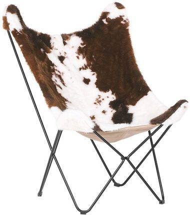 Beliani Fotel krzesło motyl w łaty imitacja futra czarna metalowa rama brązowo-biały Nybro