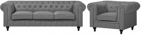 Beliani Klasyczny zestaw wypoczynkowy duża sofa fotel pikowany jasnoszary Chesterfield