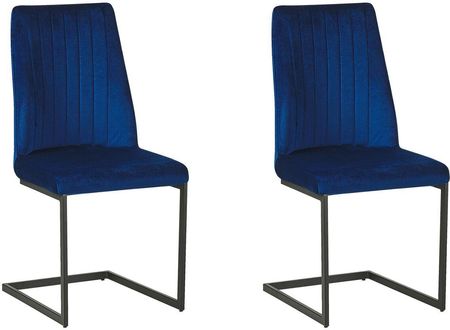 Beliani Zestaw 2 niebieskich krzeseł welurowych z czarną metalową nogą do jadalni retro Lavonia