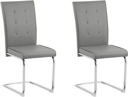 Beliani Zestaw 2 krzeseł szarych z ekoskóry wspornikowych styl nowoczesny Rovard