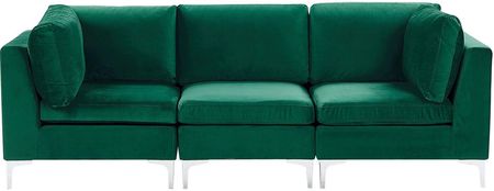 Beliani Sofa modułowa 3-osobowa kanapa welurowa metalowe nóżki zielona Evja