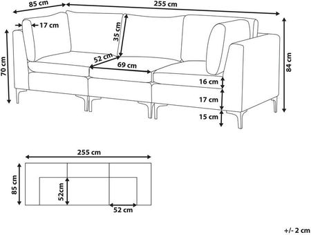 Beliani Sofa Modułowa 3 Osobowa Welurowa Szara Evja - zdjęcie 3