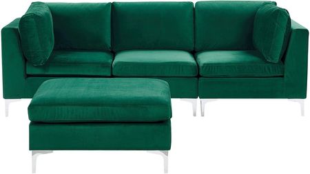 Beliani Sofa modułowa 3-osobowa kanapa z otomaną welurowa metalowe nóżki zielona Evja