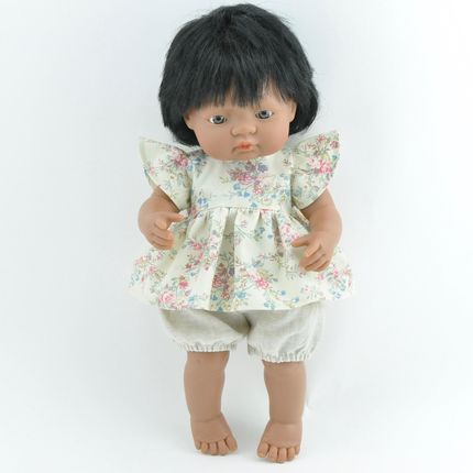 Przytullale Zestaw ubranek dla lalki Miniland tunika vintage  lniane bloomersy   