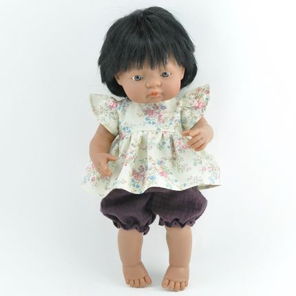 Przytullale Ubranka dla lalki Miniland tunika vintage bloomersy w kolorze śliwkowym