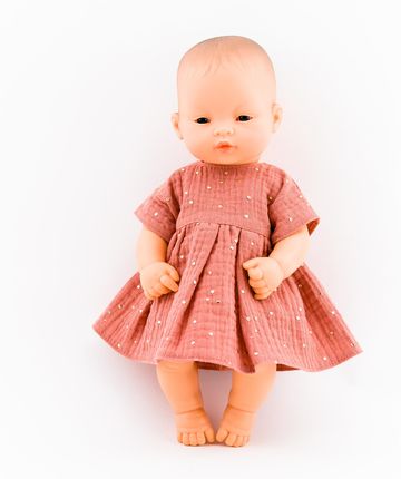 Przytullale Ubranka dla lalki Miniland 32 cm sukienka z muślinu w kolorze morelowym  