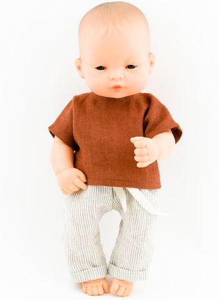 Przytullale Ubranka dla lalki Miniland 32 cm lniana koszulka i spodnie w paski  