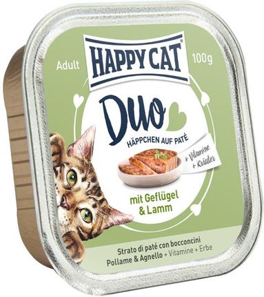Happy Cat Duo pasztet z mięsnymi kąskami Drób i jagnięcina 24x100G