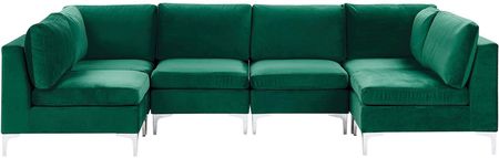 Beliani Narożnik modułowy w kształcie U 6-osobowy sofa welurowa zielony Evja