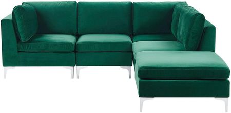 Beliani Narożnik modułowy lewostronny 4-osobowy sofa welurowa z otomaną zielony Evja