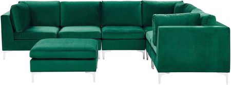 Beliani Narożnik modułowy lewostronny 6-osobowy sofa welurowa z otomaną zielony Evja