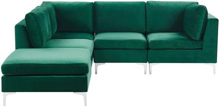 Beliani Narożnik modułowy prawostronny 4-osobowy sofa welurowa z otomaną zielony Evja