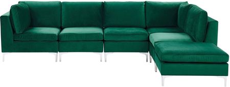 Beliani Narożnik modułowy lewostronny 5-osobowy sofa welurowa z otomaną zielony Evja