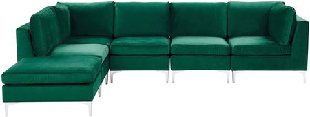 Beliani Narożnik modułowy prawostronny 5-osobowy sofa welurowa z otomaną zielony Evja