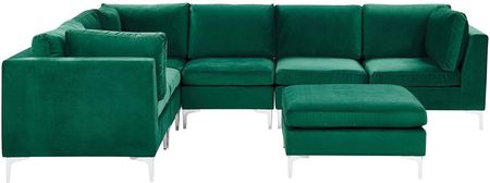 Beliani Narożnik modułowy prawostronny 6-osobowy sofa welurowa z otomaną zielony Evja