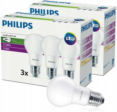 Philips CorePro LEDbulb 8-60W A60 E27 827 3er Multipack - Tylko oryginalne produkty. Cena z KGO. (8718699700331)