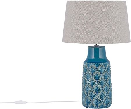 Beliani Ceramiczna lampa stołowa 55 cm niebieska okrągły szary abażur lampka nocna Thaya