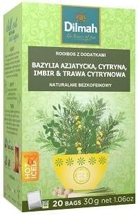 Dilmah Zielony Rooibos Bazylia, Imbir, Cytryna & Trawa cytrynowa 20 x 1,5 g