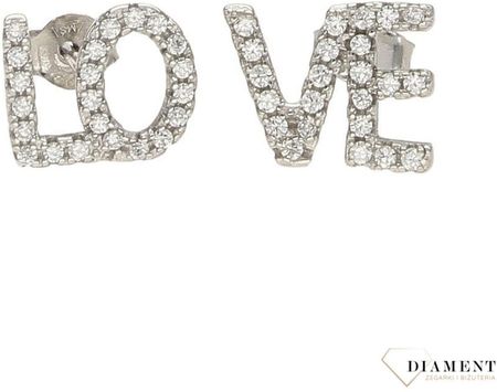 Diament Kolczyki srebrne z cyrkoniami napis LOVE DIAKLCLTN0051YR925