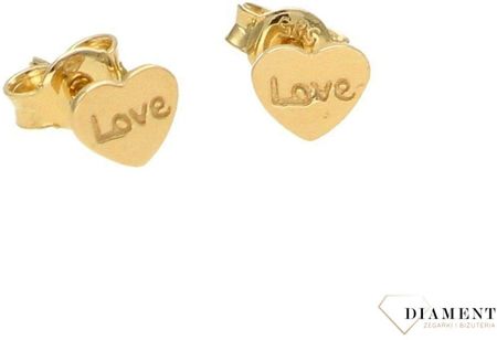 Diament Złote kolczyki 585 blaszki serduszka z napisem 'Love' KL6262585