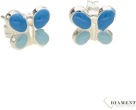 Diament Kolczyki dla dziewczynki 'Niebieskie motylki' DIAKLCSET002B925