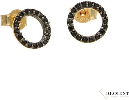 Diament Kolczyki złote 585 obrączki z czarnymi cyrkoniami DIAKLC1752585
