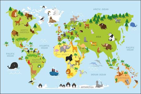Muralo Dziecięca Mapa Świata Zwierzęta 270X405