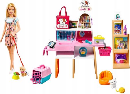 Barbie Sklepik-salon dla zwierzaków Zestaw + Lalka GRG90