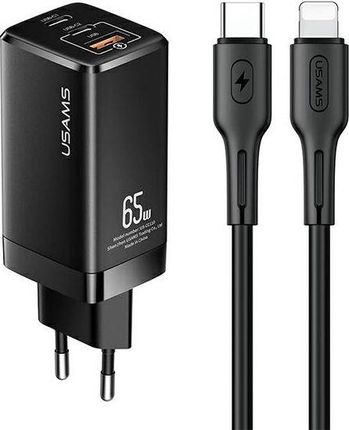 Usams GaN 65W PD + kabel USB-C-Lightning 30W Czarny (MTXLOGTL01)