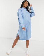 Monki – Carol – Niebieska sukienka koszulowa midi z bawełnianej  popeliny-Niebieski - Ceny i opinie 