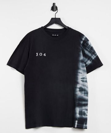 304 Clothing – Czarny T-shirt o luźnym kroju z nadrukiem tie dye
