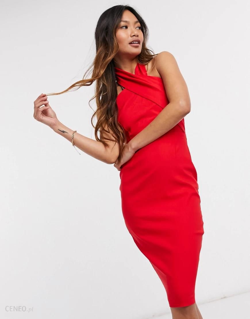 Vesper – Czerwona sukienka midi typu bodycon z dekoltem halter-Czerwony -  Ceny i opinie 