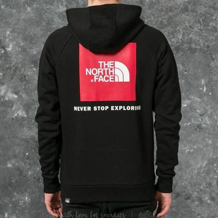 the north face raglan red box hoodie in black
