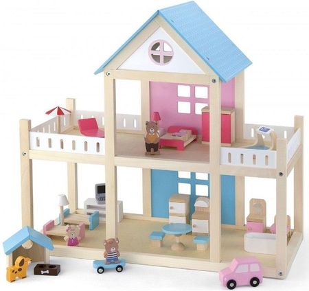 Viga Toys  Drewniany domek dla lalek 4 figurki mebelki